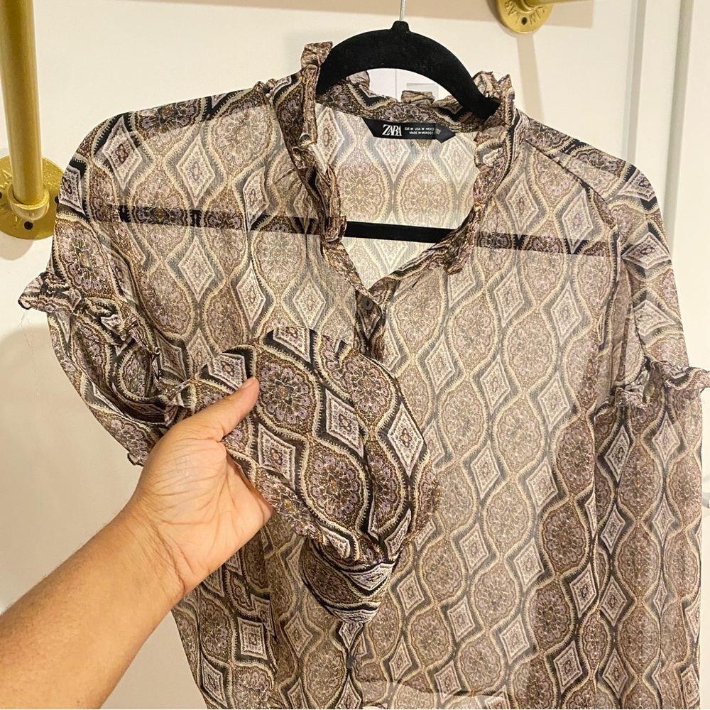 ZARA - Bohemian Sheer Paisley Flowy Blouse - size M - Picture 4 of 12